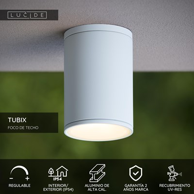 Lucide TUBIX - Foco de techo Dentro/Fuera - Ø 10,8 cm - 1xE27 - IP54 - Blanco